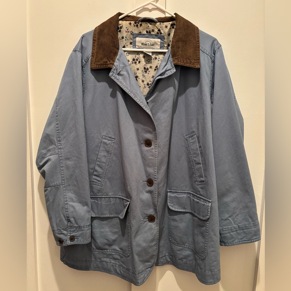 Vtg Willow Lane Blue Cotton Barn Jacket / Chore Coat with Corduroy Collar